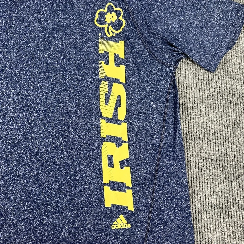 Notre Dame Fighting Irish Shirt Adidas Climalite Mens Large Blue Short Sleeve